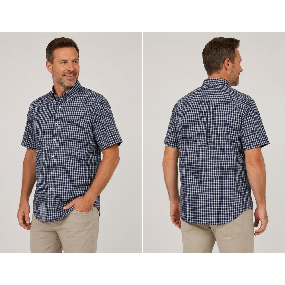 Chaps Ralph Lauren Men's Blue White Plaid Short Sleeve Button Front Shirt...